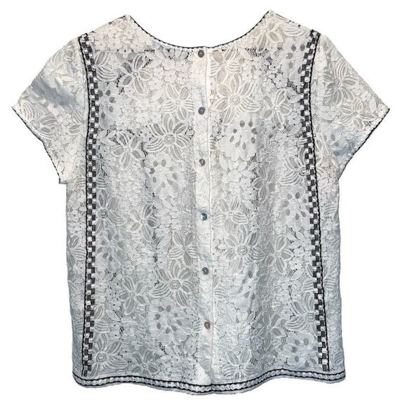 Generation Love Lace & Applique White Button Back Top Black Accents Large - Picture 2 of 7